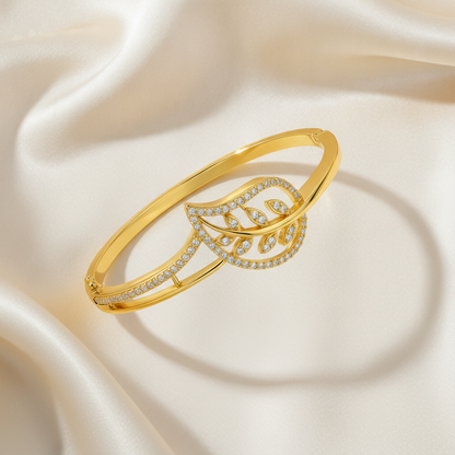 Designer Botanical Leaf CZ Gold Bracelet Women & Girls
