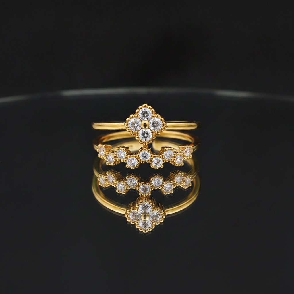 Designer Double Layer Floral CZ Ring for Women