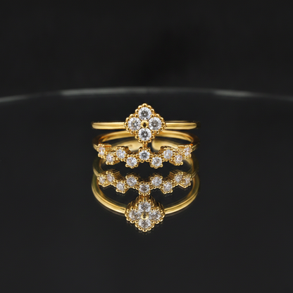 Designer Double Layer Floral CZ Ring for Women