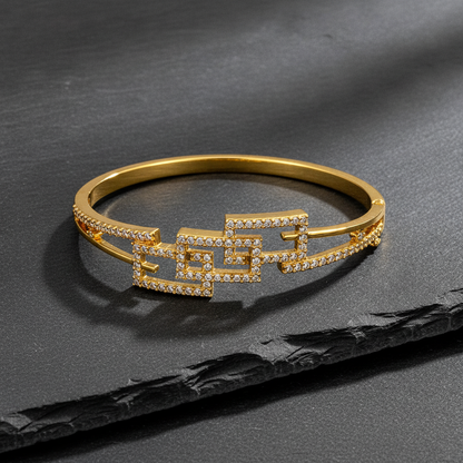 Luxury Geometric CZ Open Kada Bracelet for Women