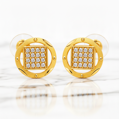 Imperial Square Sparkle Crest Stud Earrings for Women