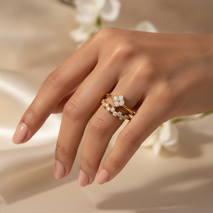Designer Double Layer Floral CZ Ring for Women