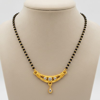Traditional Black Bead Mangalsutra with Designer CZ Pendant