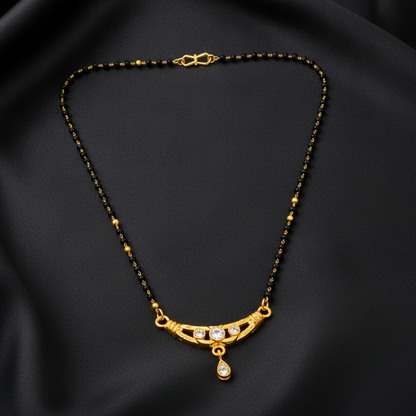 Traditional Black Bead Mangalsutra with Designer CZ Pendant