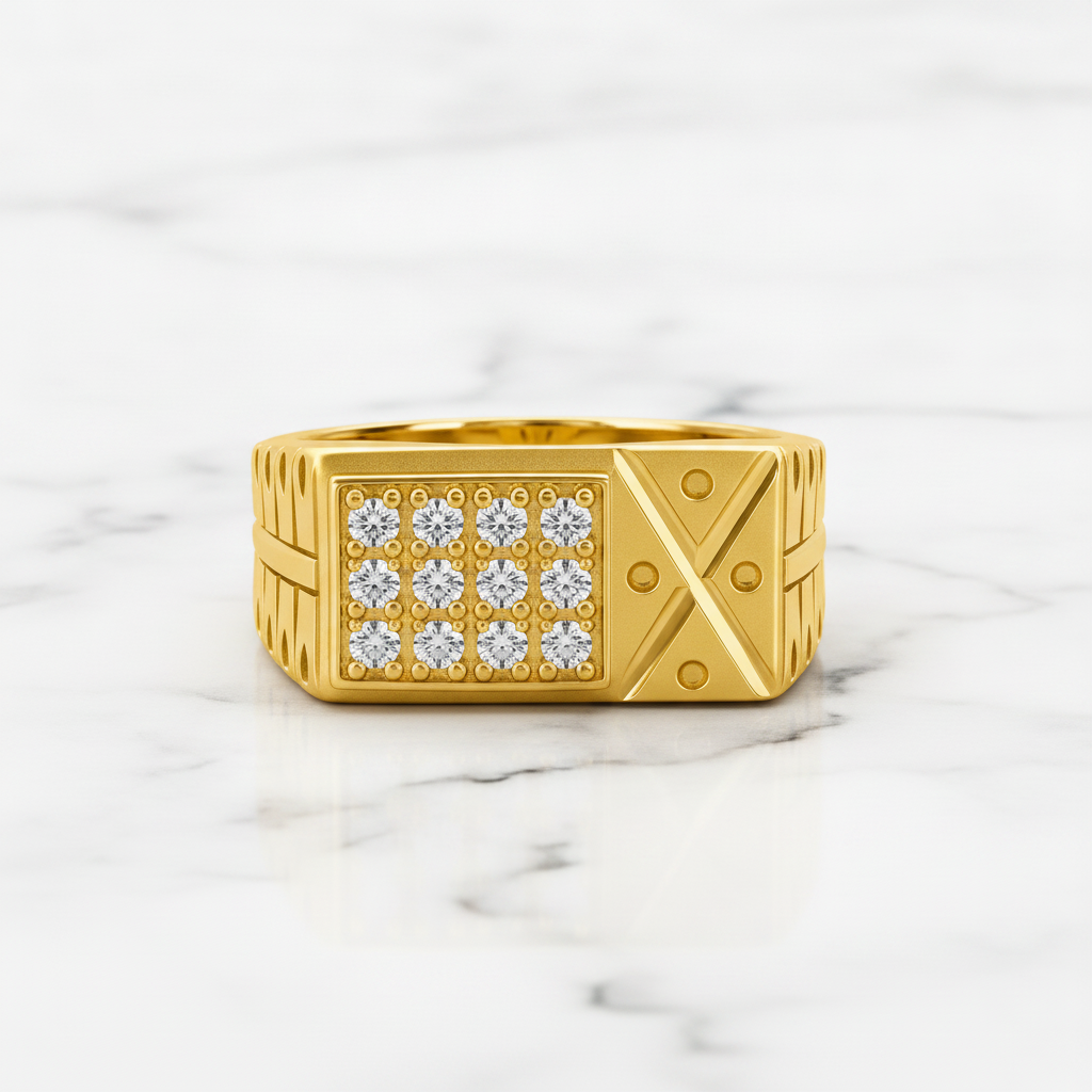 Modern Geometric Crystal Panel Statement Ring for Men