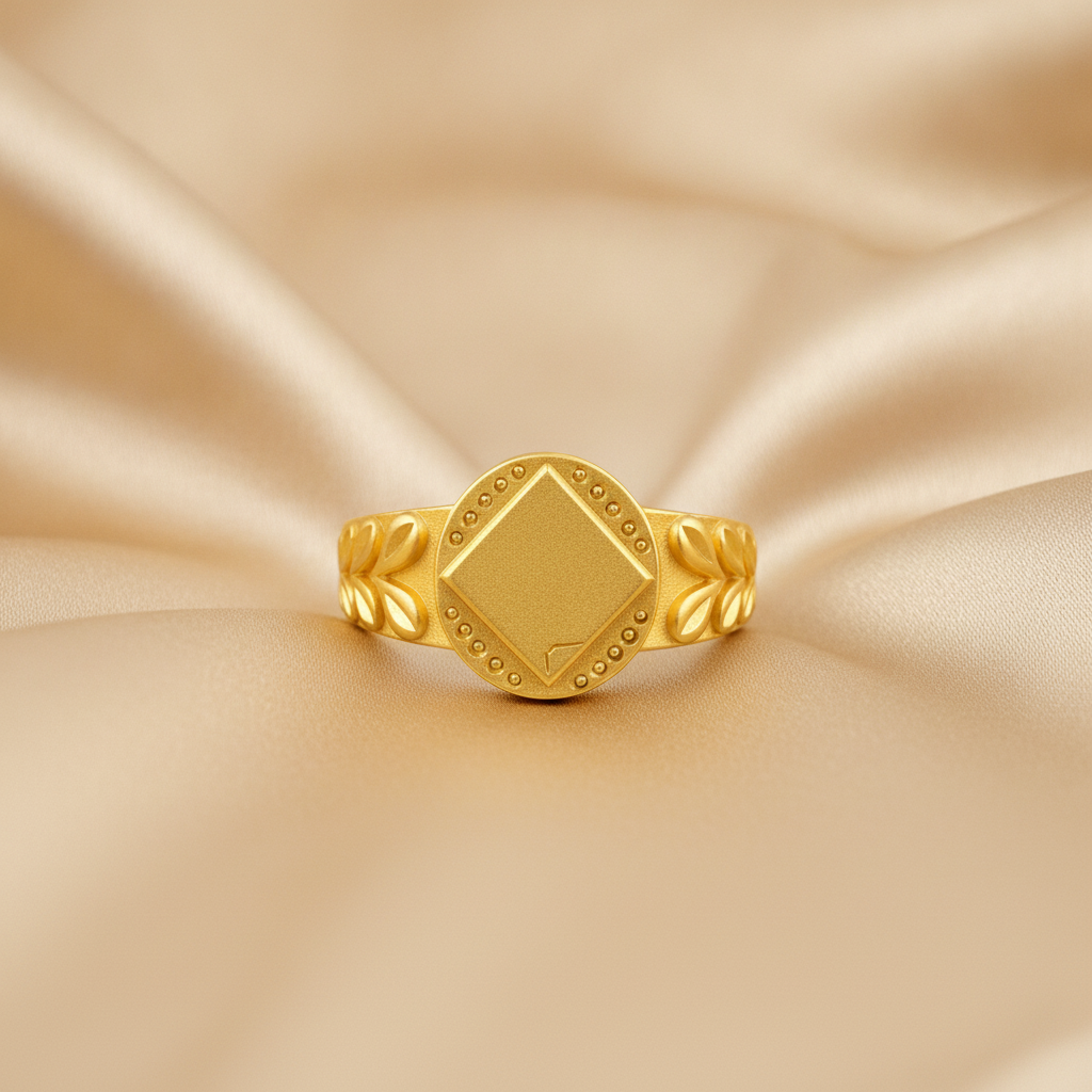 Vintage Square Leaf Pattern Statement Ring for Men