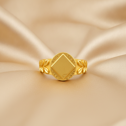 Vintage Square Leaf Pattern Statement Ring for Men