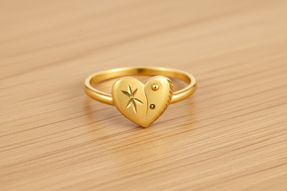 NuGold Golden Heart Charm Ring