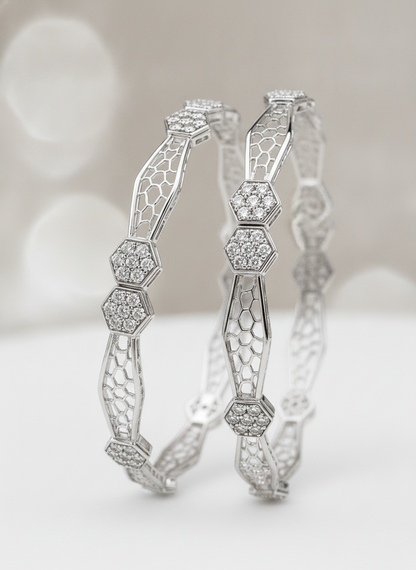 925 Silver Designer Hexagon CZ Bangles