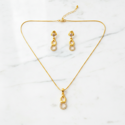Elegant Double Teardrop CZ Pendant Necklace Set with Matching Drop Earrings for Women