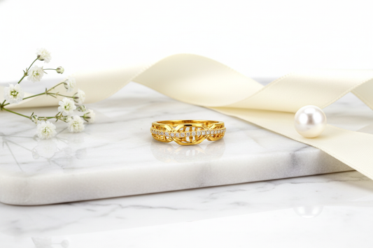 NuGold Crystal Infinity Twist Gold Ring for Women