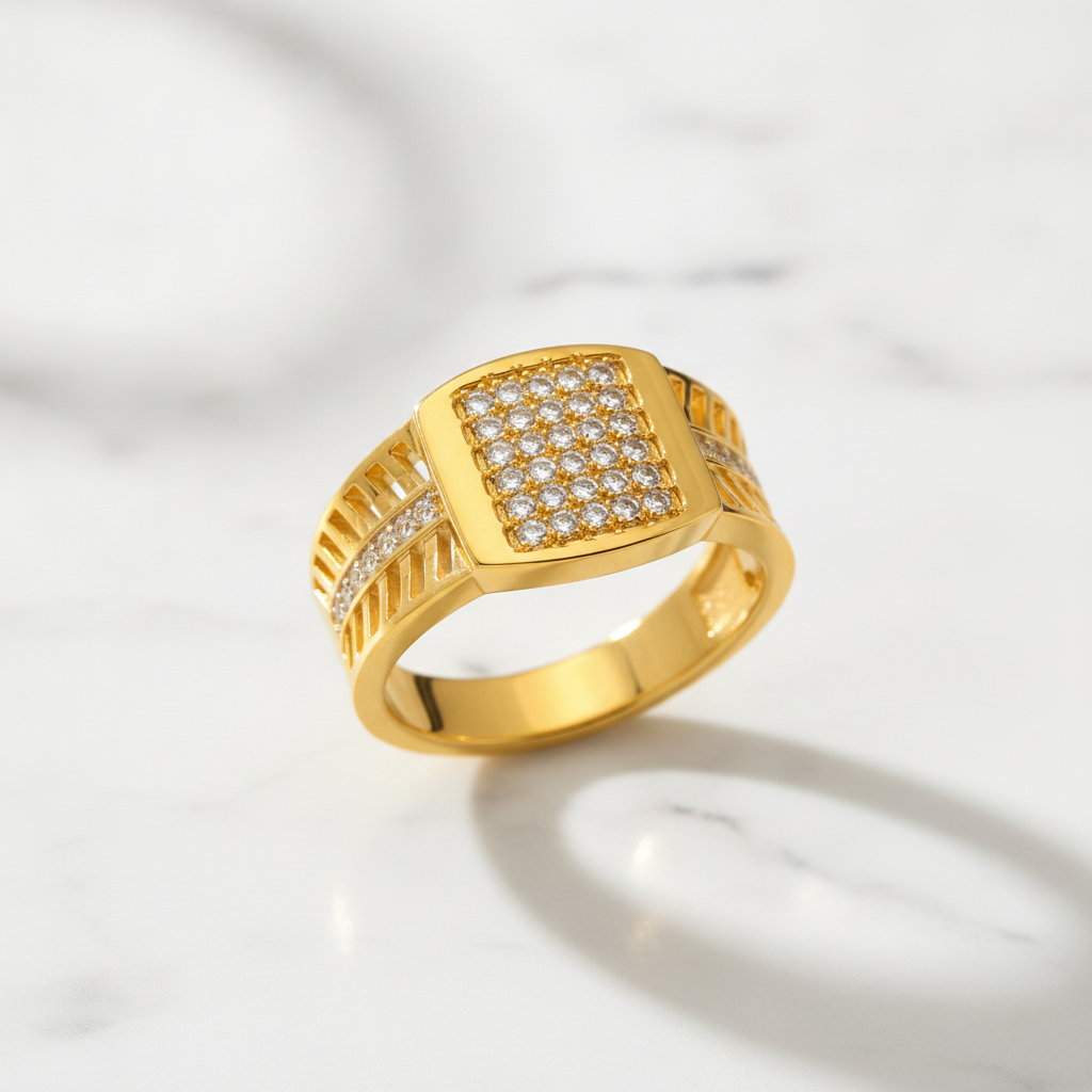 Premium Square Pavé Statement Ring for Men