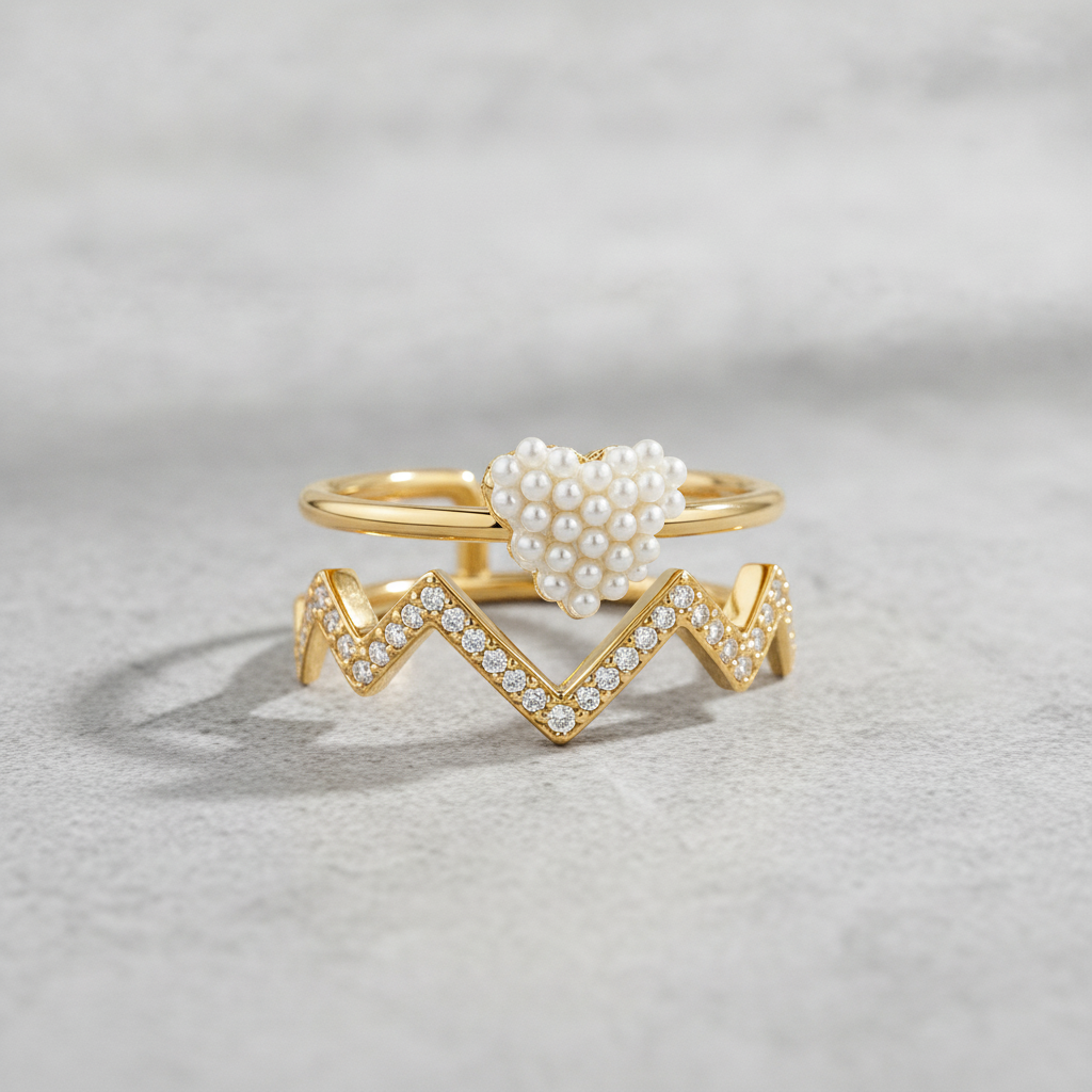 Pearl Crown Chevron Designer Ring