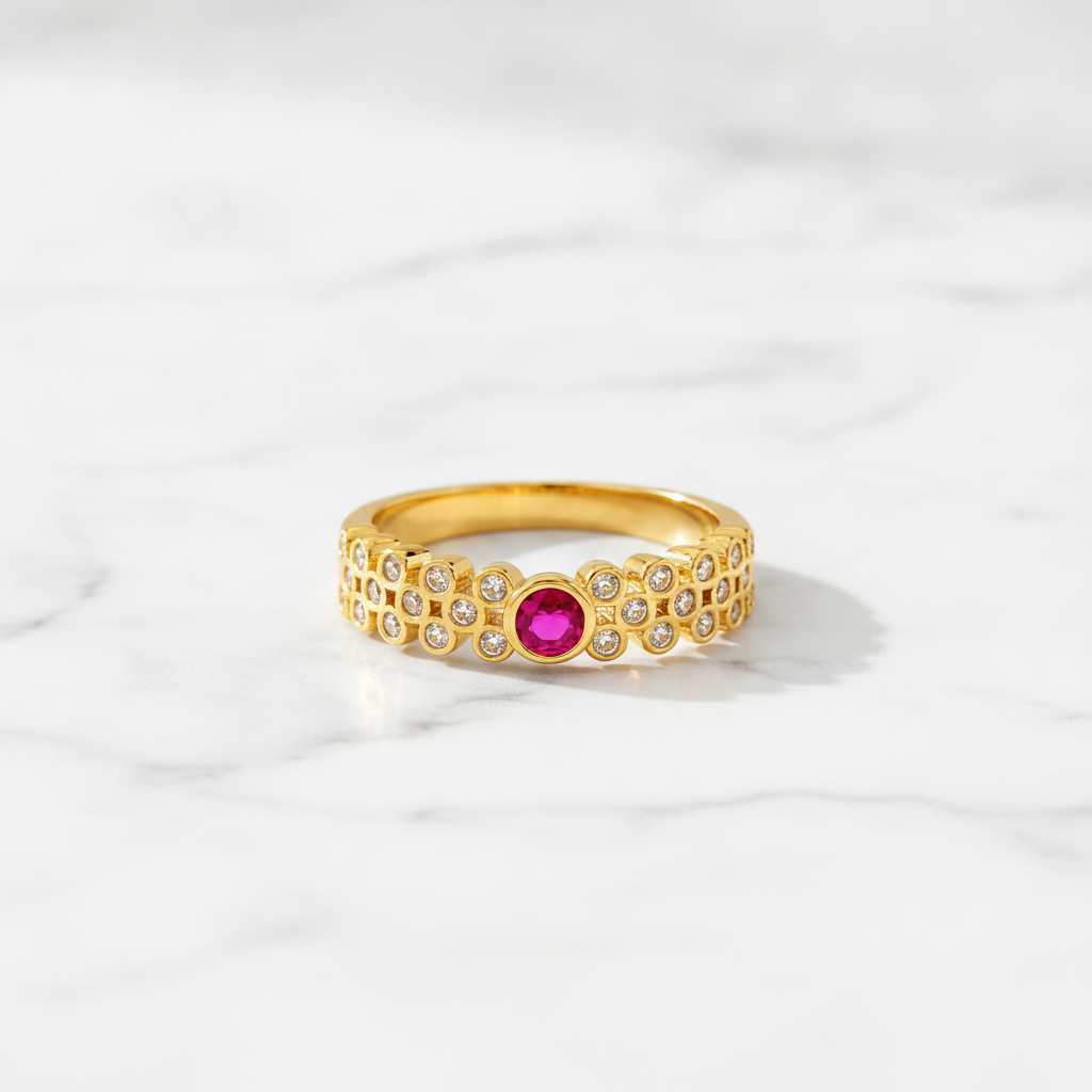 Regal Ruby Halo Cascade Statement Ring for Women