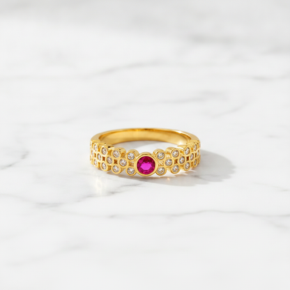Regal Ruby Halo Cascade Statement Ring for Women