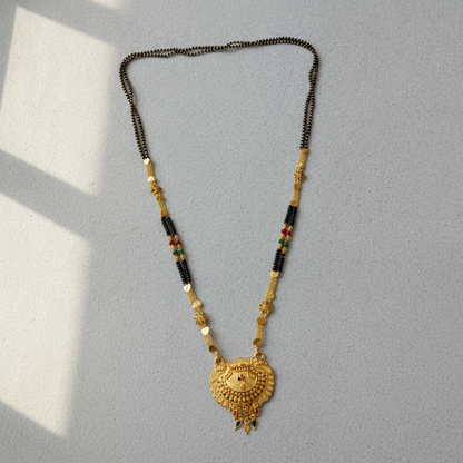 NUGOLD Royal Heritage Black Bead Mangalsutra with Antique Peacock Pendant