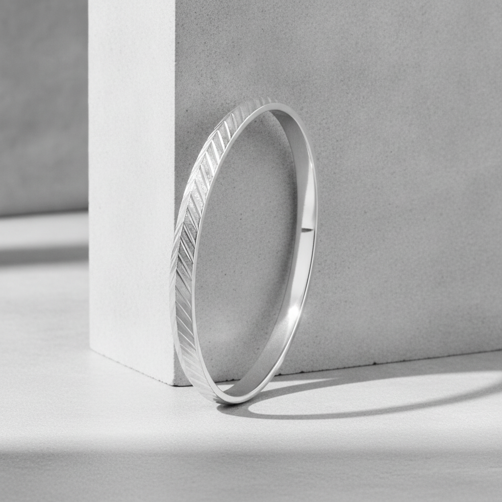 Premium Sterling Silver Chevron Pattern Kada for Men