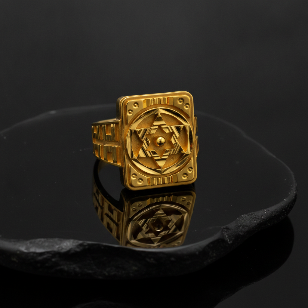 Royal Geometric Star Medallion Statement Ring