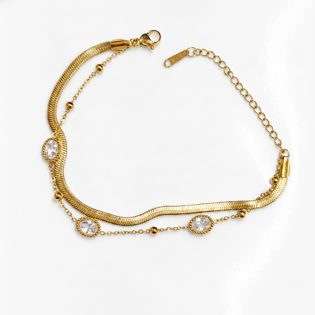 NUGOLD Premium Double Layer Oval Stone Bracelet