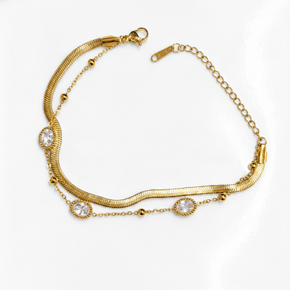 NUGOLD Premium Double Layer Oval Stone Bracelet