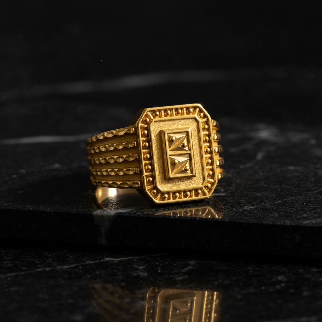 Royal Textured Crest Wide Band Ring for Men