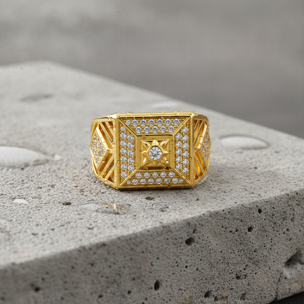 Elegant Crystal CZ Geometric Statement Ring for Men