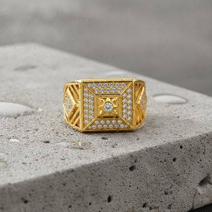 Elegant Crystal CZ Geometric Statement Ring for Men