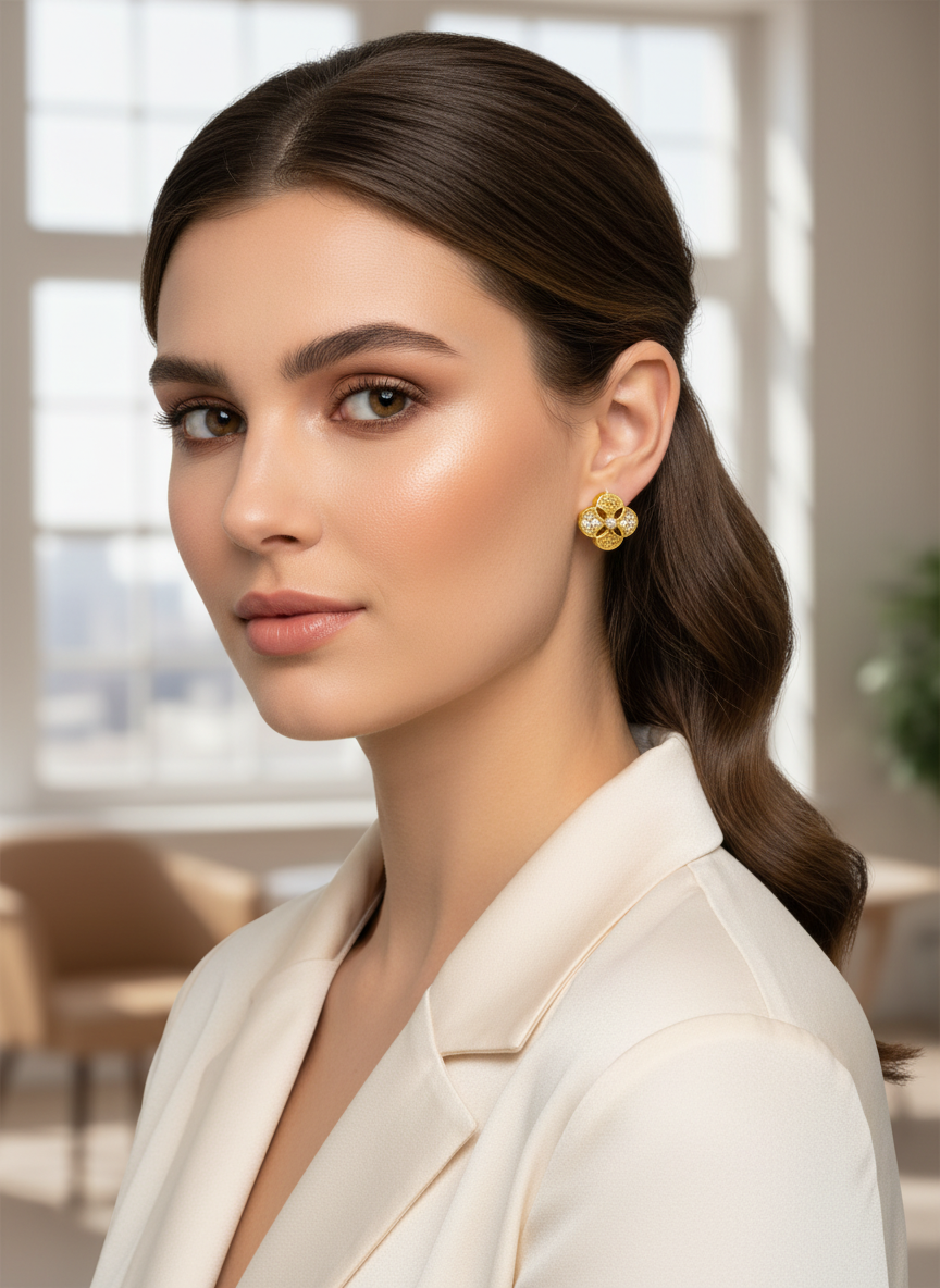 NuGold Floral Gold Plated Hoop Earrings for Women & Girls