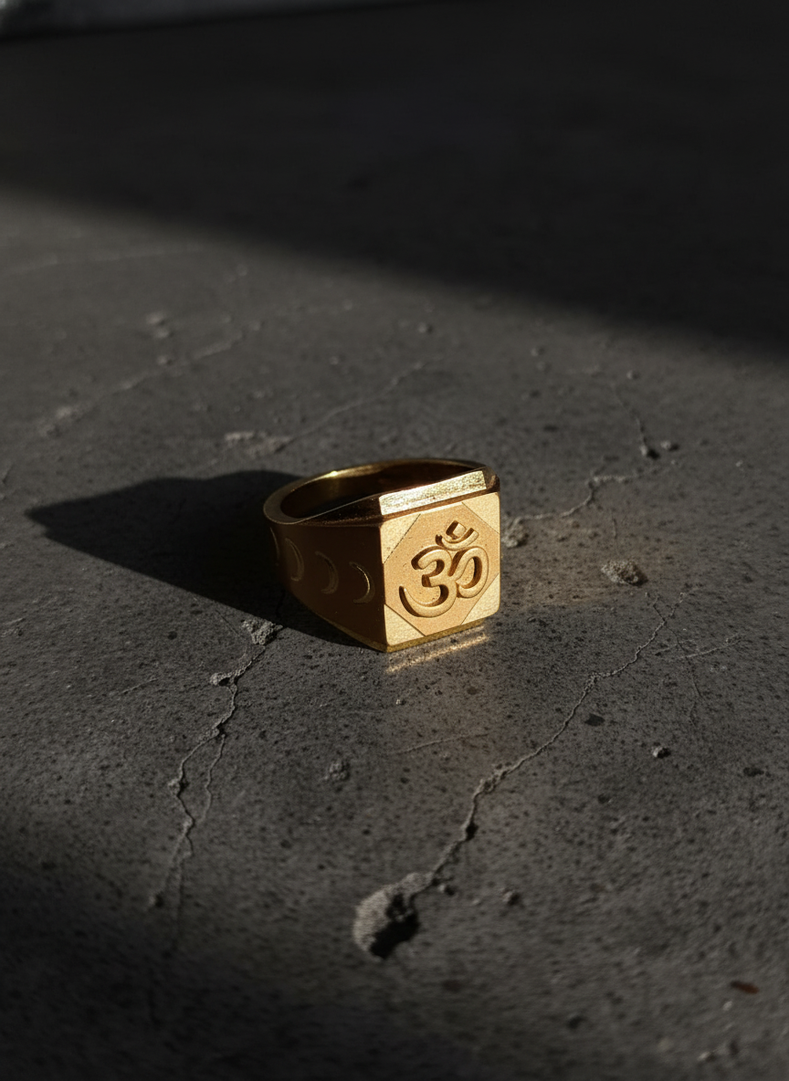 NuGold Om Royale Geometric Gold Signet Ring for Men