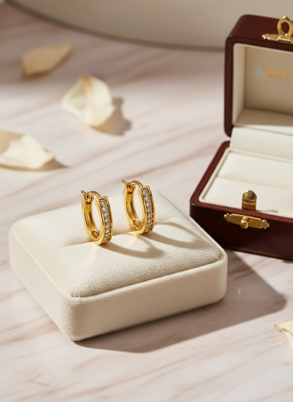 NuGold Crystal Line Gold-Toned Hoop Earrings for Women