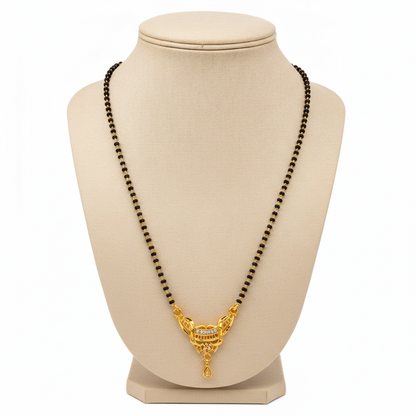 Women's Traditional Black Bead Mangalsutra with CZ Stone Pendant