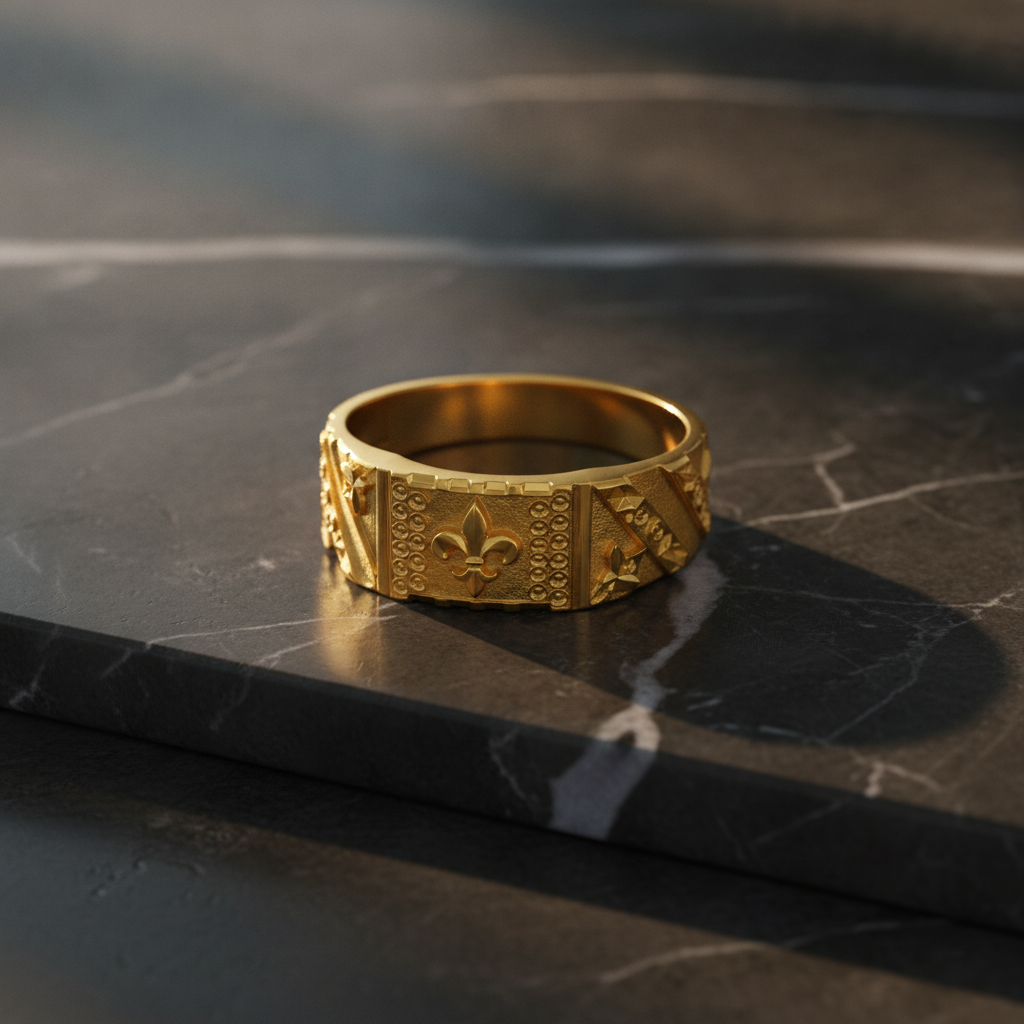 Royal Fleur Crest Heritage Statement Ring for Men