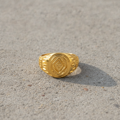 Royal Crest Leaf Engraved Statement Ring for Men