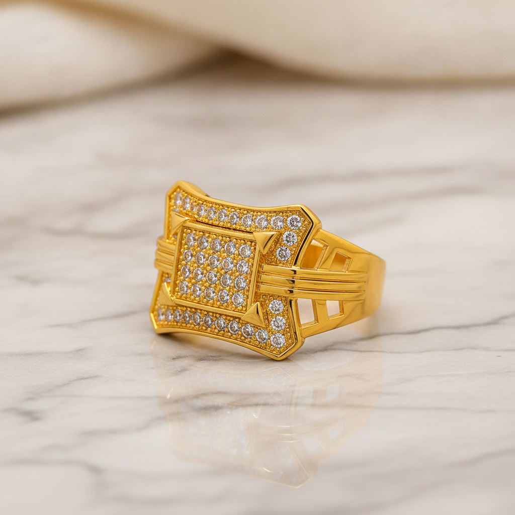 Imperial Geometric Crystal Crown Statement Ring for Men