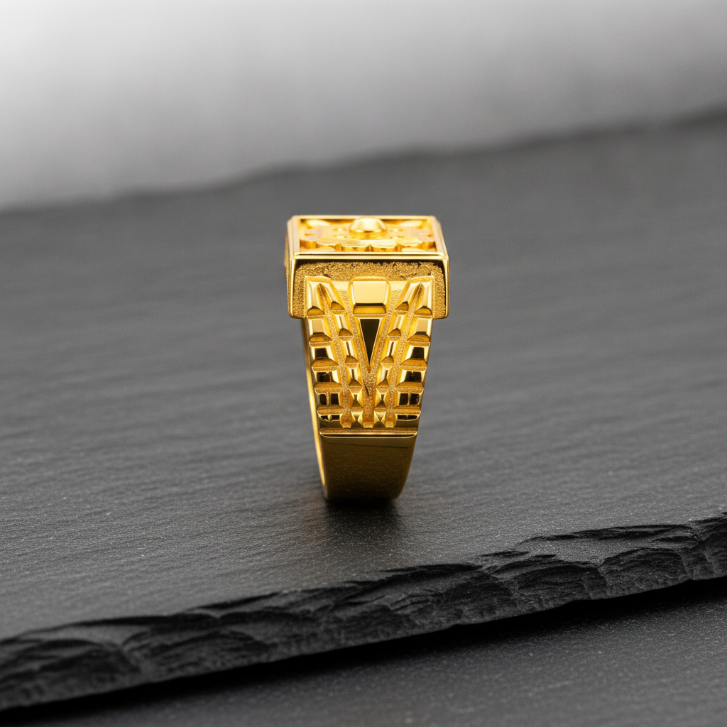 Regal Floral Medallion Textured Statement Ring for Men