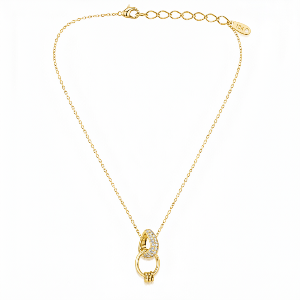 Golden Crystal Link Pendant Necklace for Women