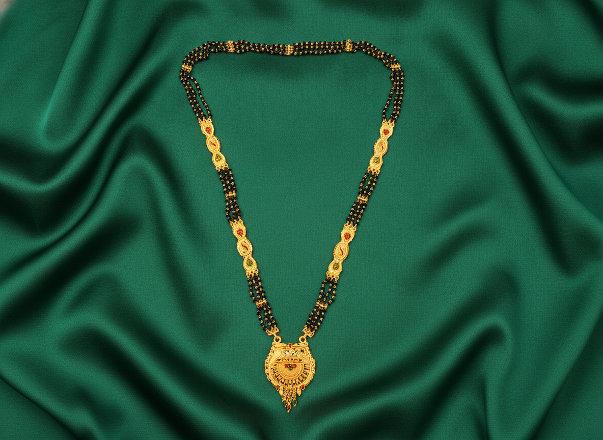 Ethnic Mangalsutra with Intricate Floral Temple Pendant