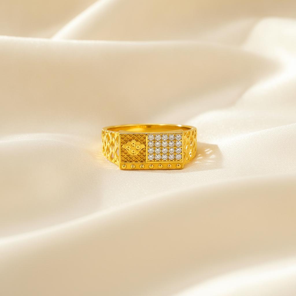 Royal Dual-Panel Crystal Lattice Statement Ring for Men