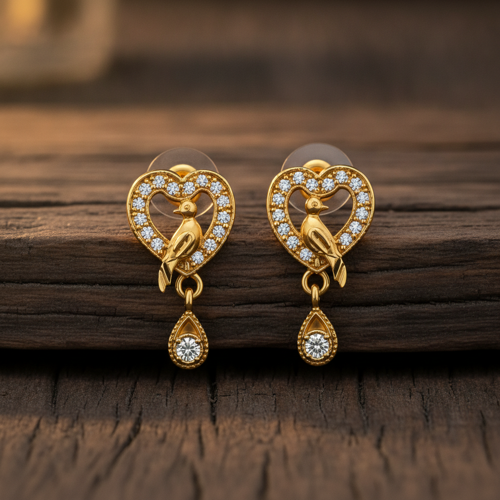Modern Heart Shape Bird Stud Earrings