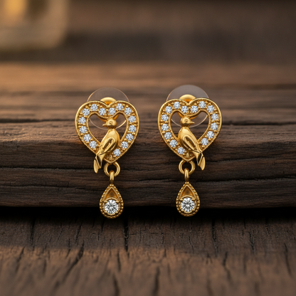 Modern Heart Shape Bird Stud Earrings