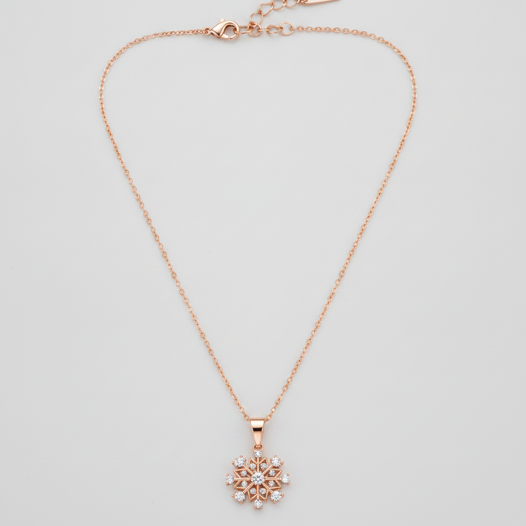 Dazzling Rose Gold Crystal Snowflake Pendant Necklace for Women