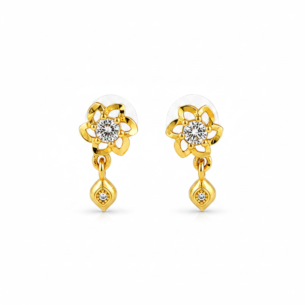 NuGold Floral Crystal Drop Gold-Toned Stud Earrings for Women