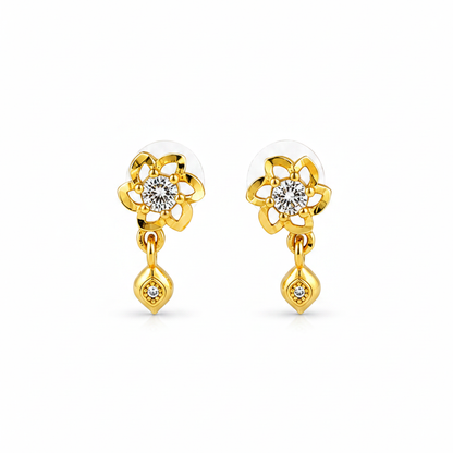 NuGold Floral Crystal Drop Gold-Toned Stud Earrings for Women