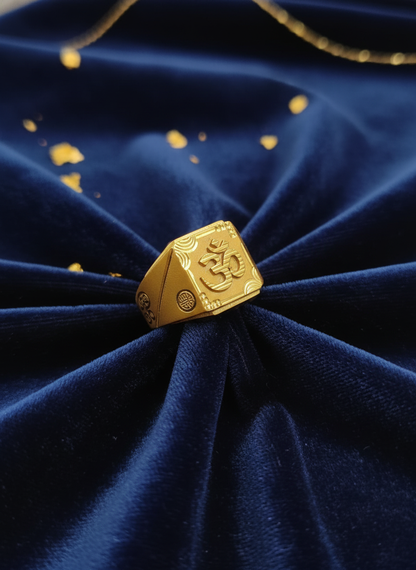 NuGold Premium Om Maharaja Gold Signet Ring for Men