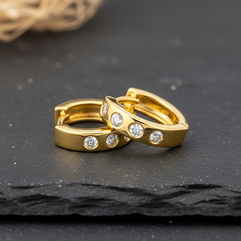 NuGold Radiance Crystal Studded Gold-Toned Hoop Earrings for Women