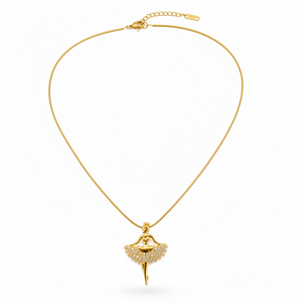 Premium Ballerina Pendant Necklace with CZ Stones