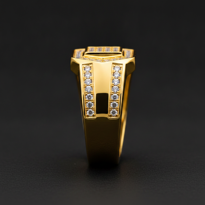 Classic Crystal CZ Hexagon Statement Ring for Men