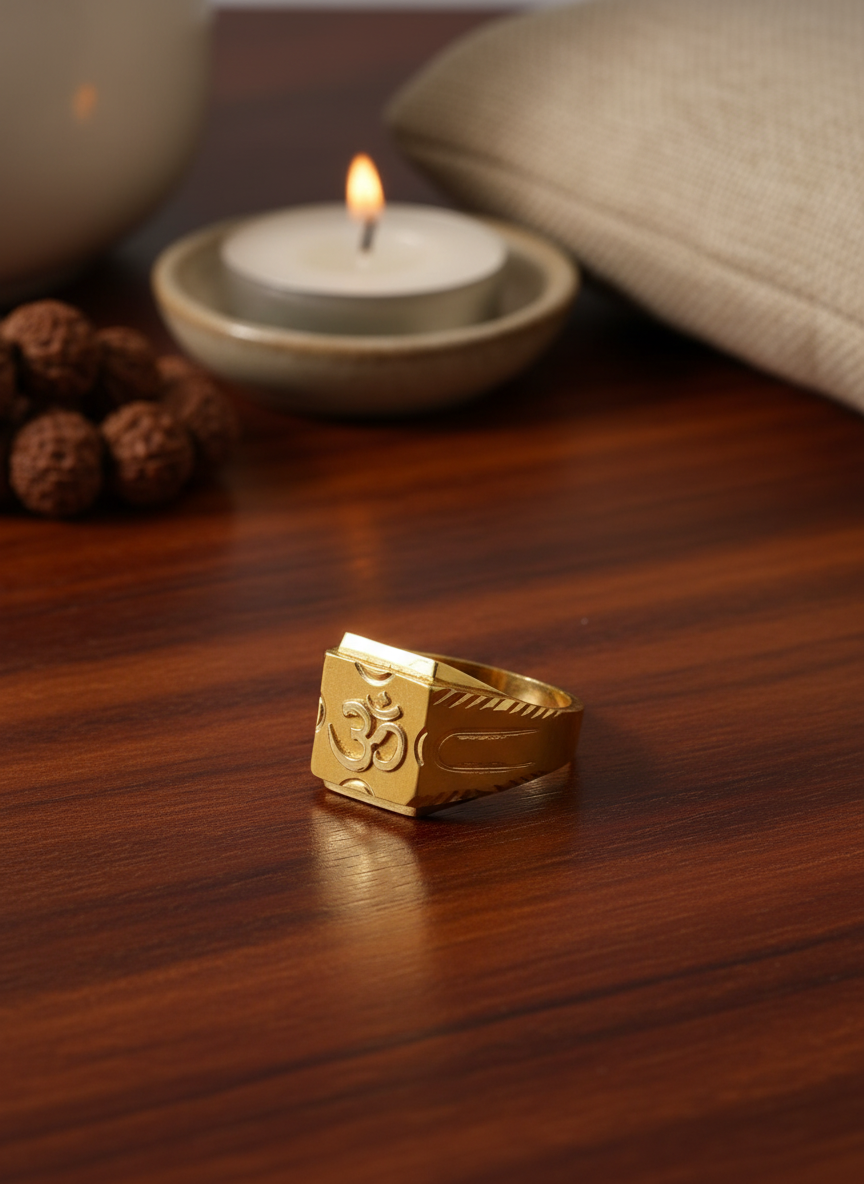 NuGold Divine Om Classic Gold Signet Ring for Men