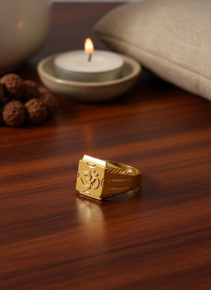 NuGold Divine Om Classic Gold Signet Ring for Men