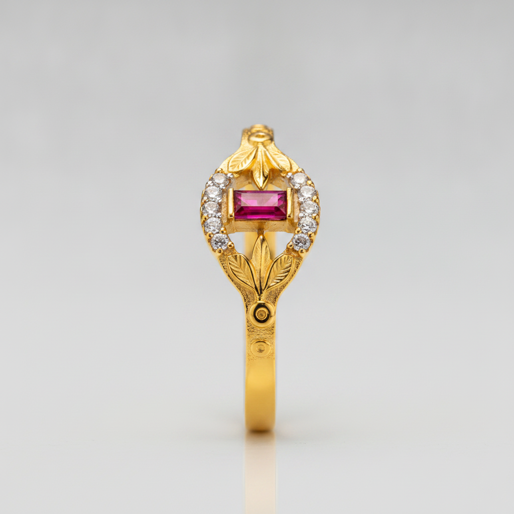 Royal Pink Crystal Floral Designer Ring